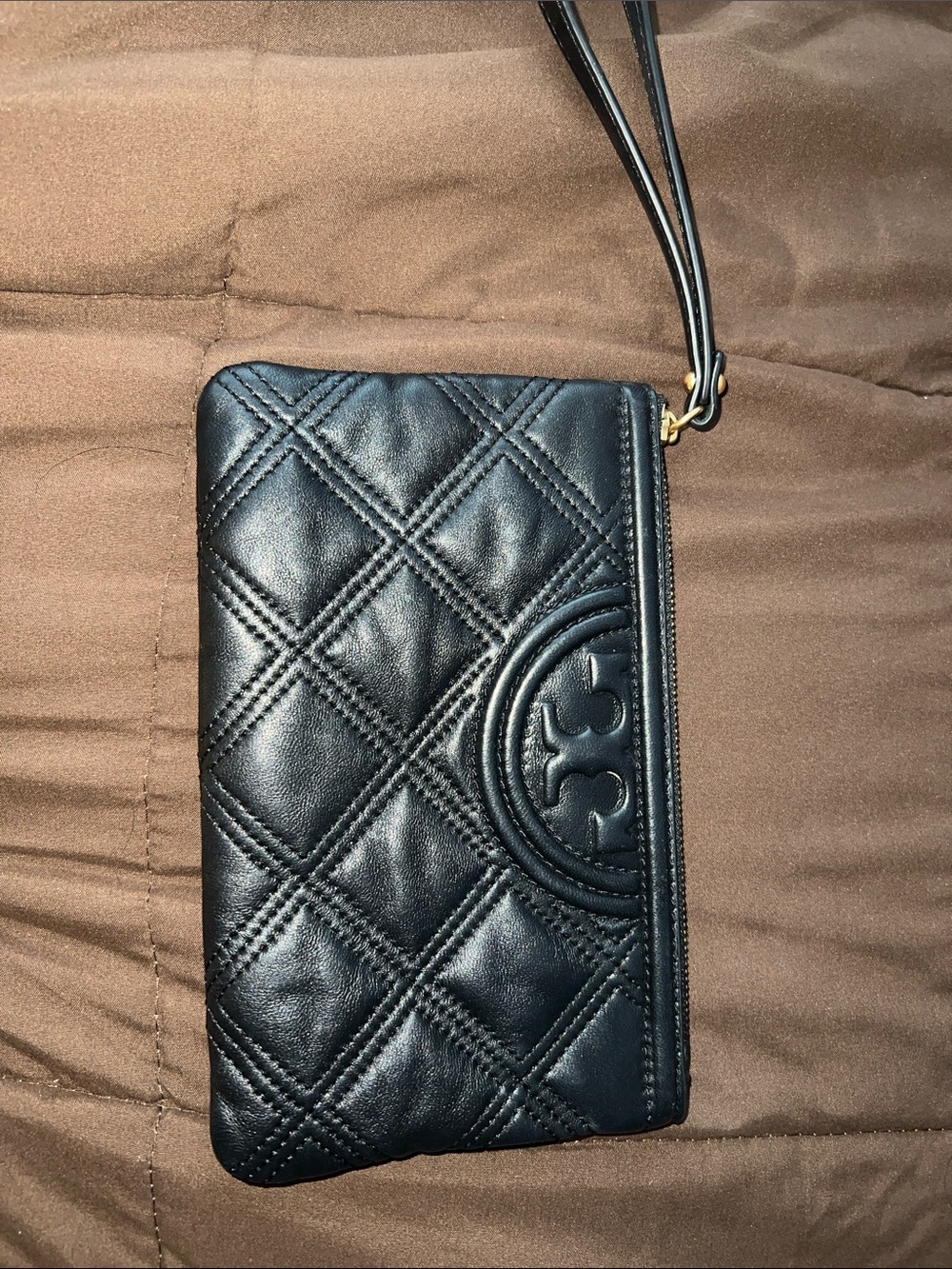 Tory Burch Black Quilted Leather Mini Wristlet